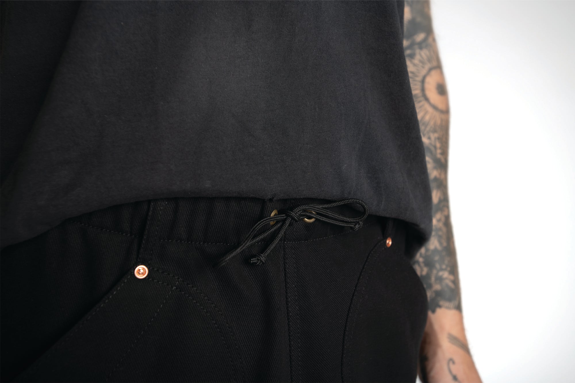 Black Drawstring Bull Denim Pants