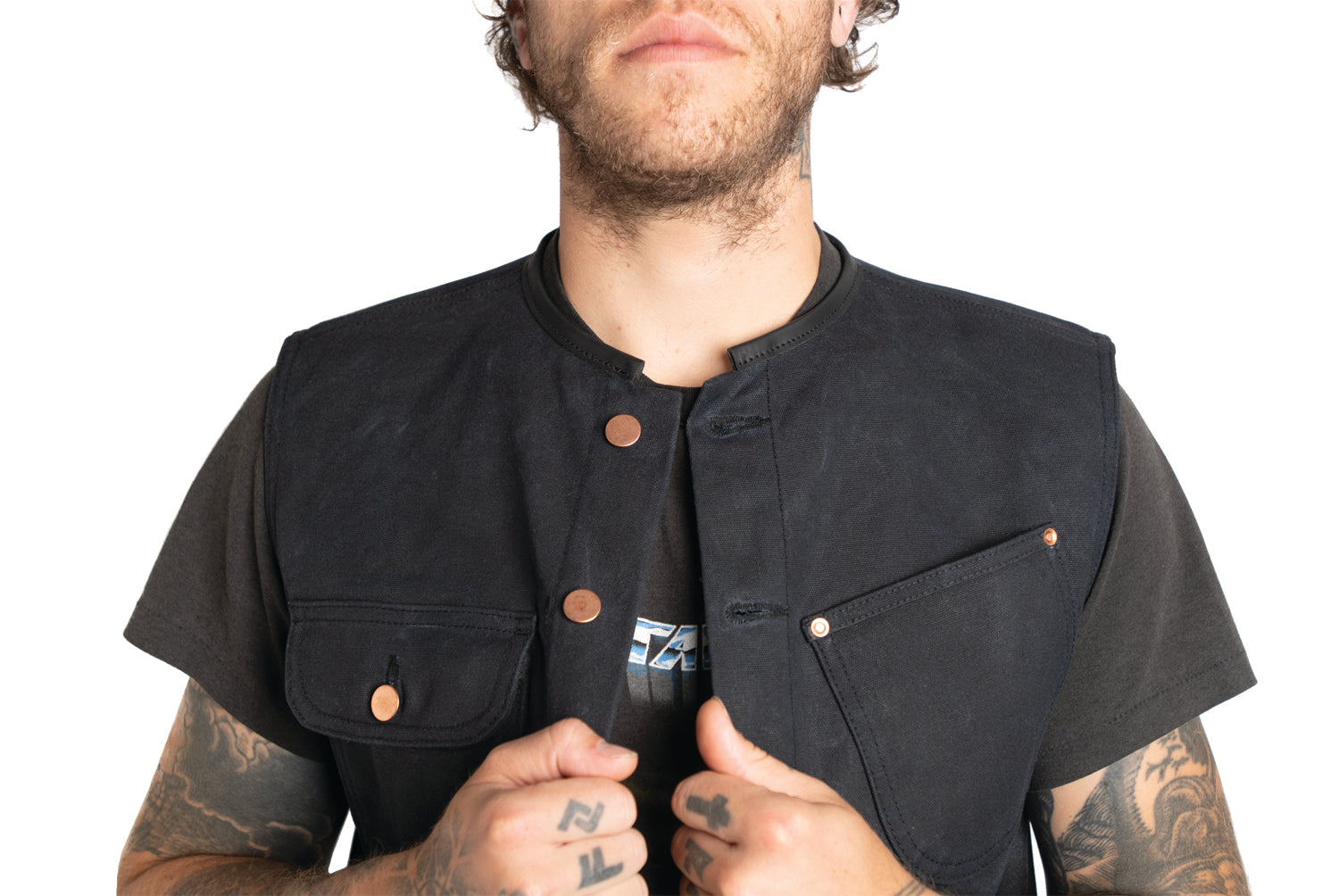 Club Collar Black Waxed Canvas Vest