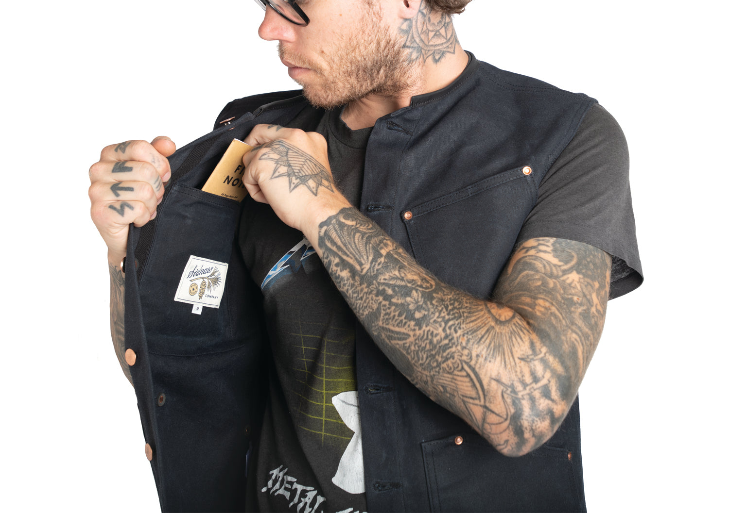 Club Collar Black Waxed Canvas Vest